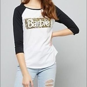 Barbie Leopard Logo Baseball Tee Large